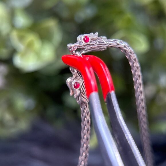 John Hardy 925 Ruby Eyes Double Head Dragon Bracelet - Picture 4 of 6